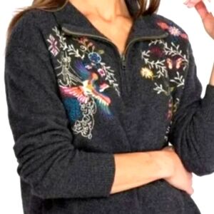 Johnny Was Dreamer Zip Front Sweater Cashmere Embroidered, Sz S (oversized) RARE